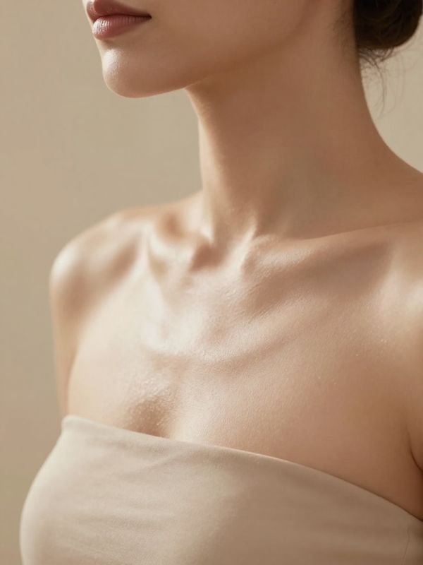 Piel firme y uniforme en cuello y escote, resultado de tratamientos faciales en KS Estética